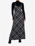 Social Collision Black & Grey Plaid Twofer Long-Sleeve Maxi Dress, GREY, alternate