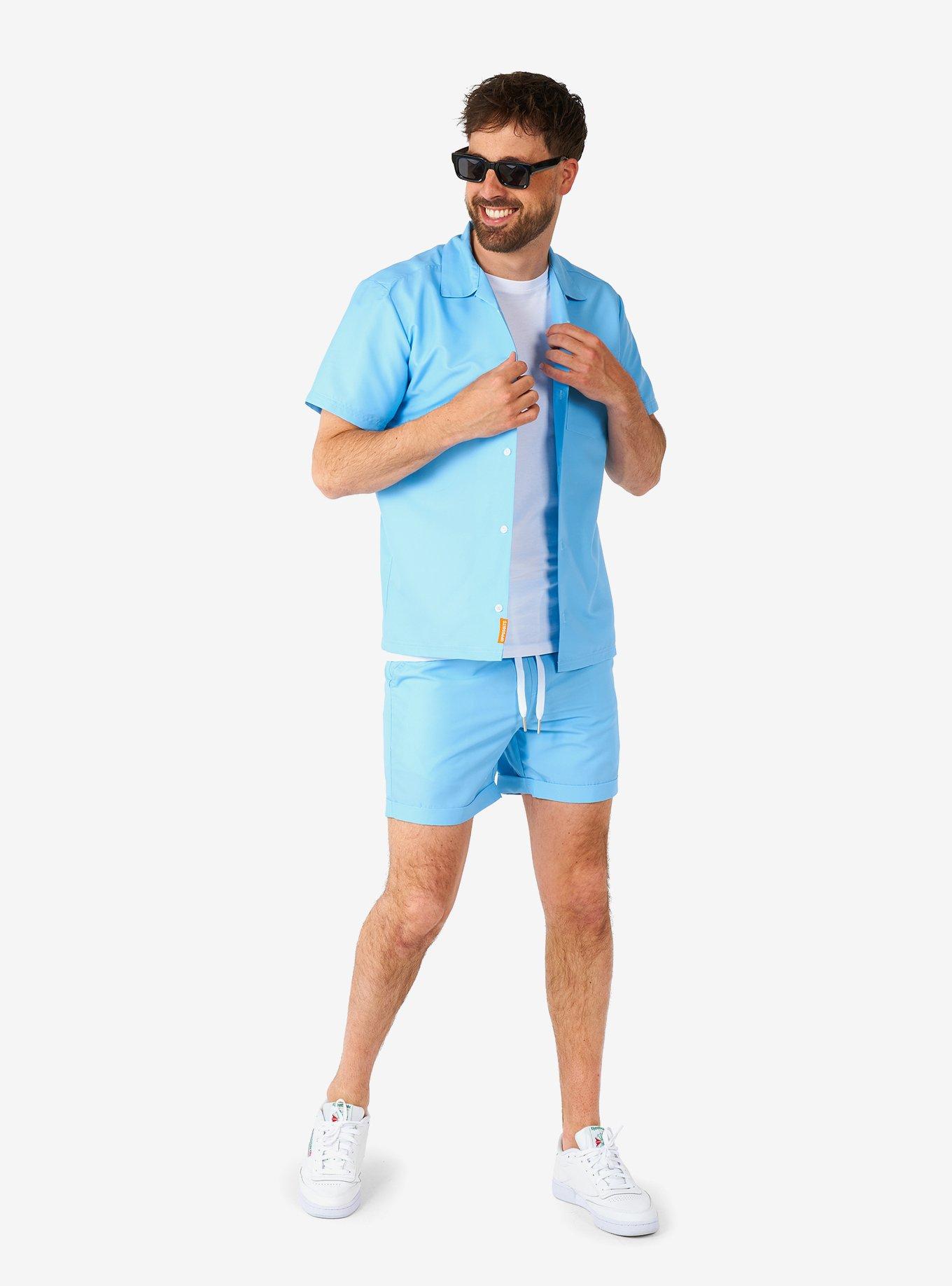 Cool Blue Summer Button-Up Shirt and Short, BLUE, alternate