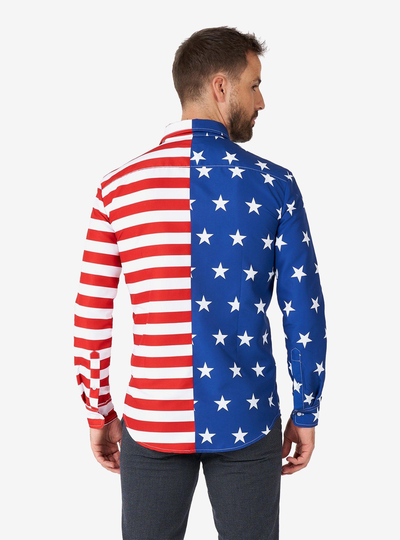 USA Flag Button-Up Shirt, MULTI, alternate