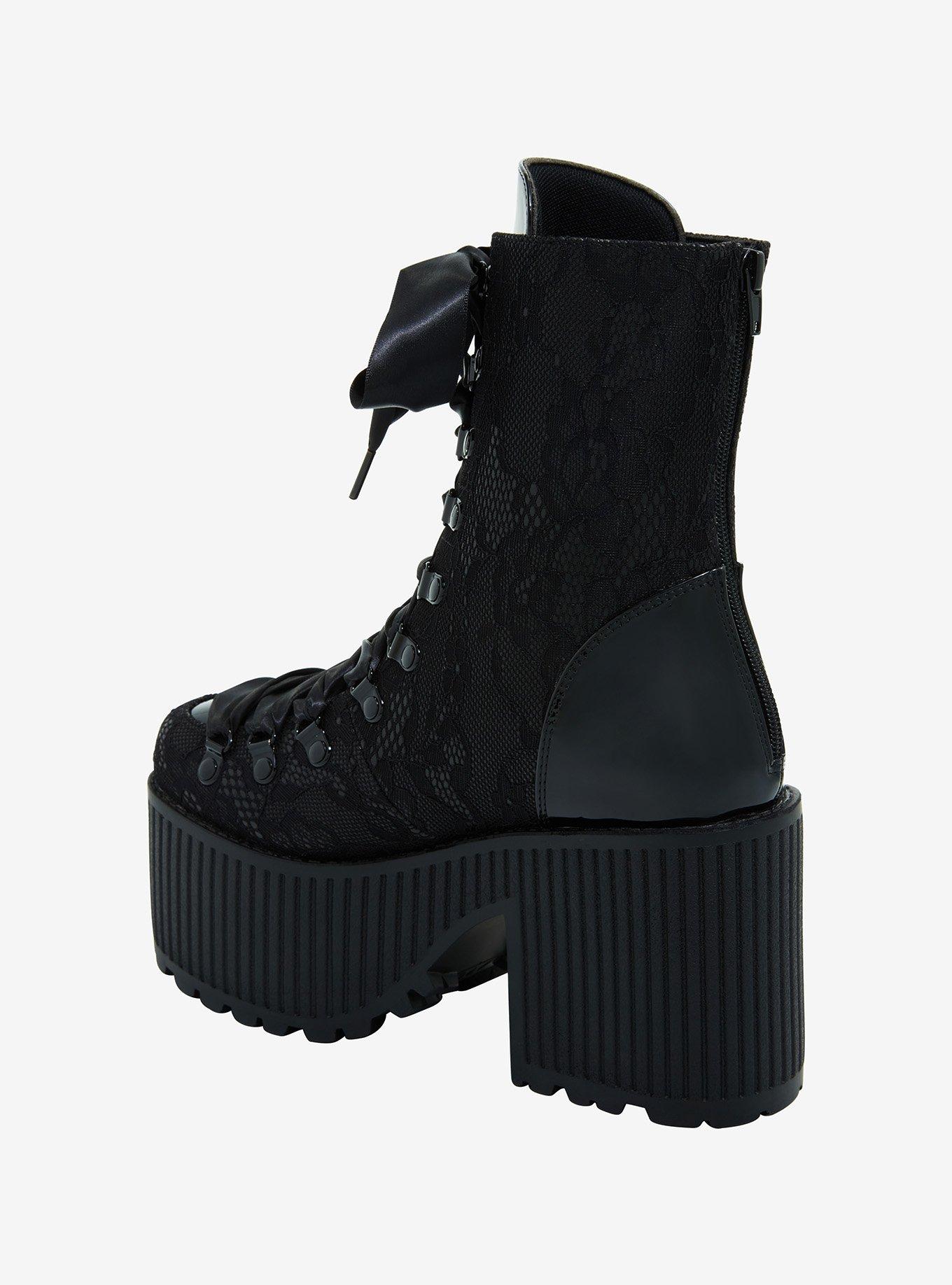 Strange Cvlt Black Lace Pandora Platform Boots, MULTI, alternate