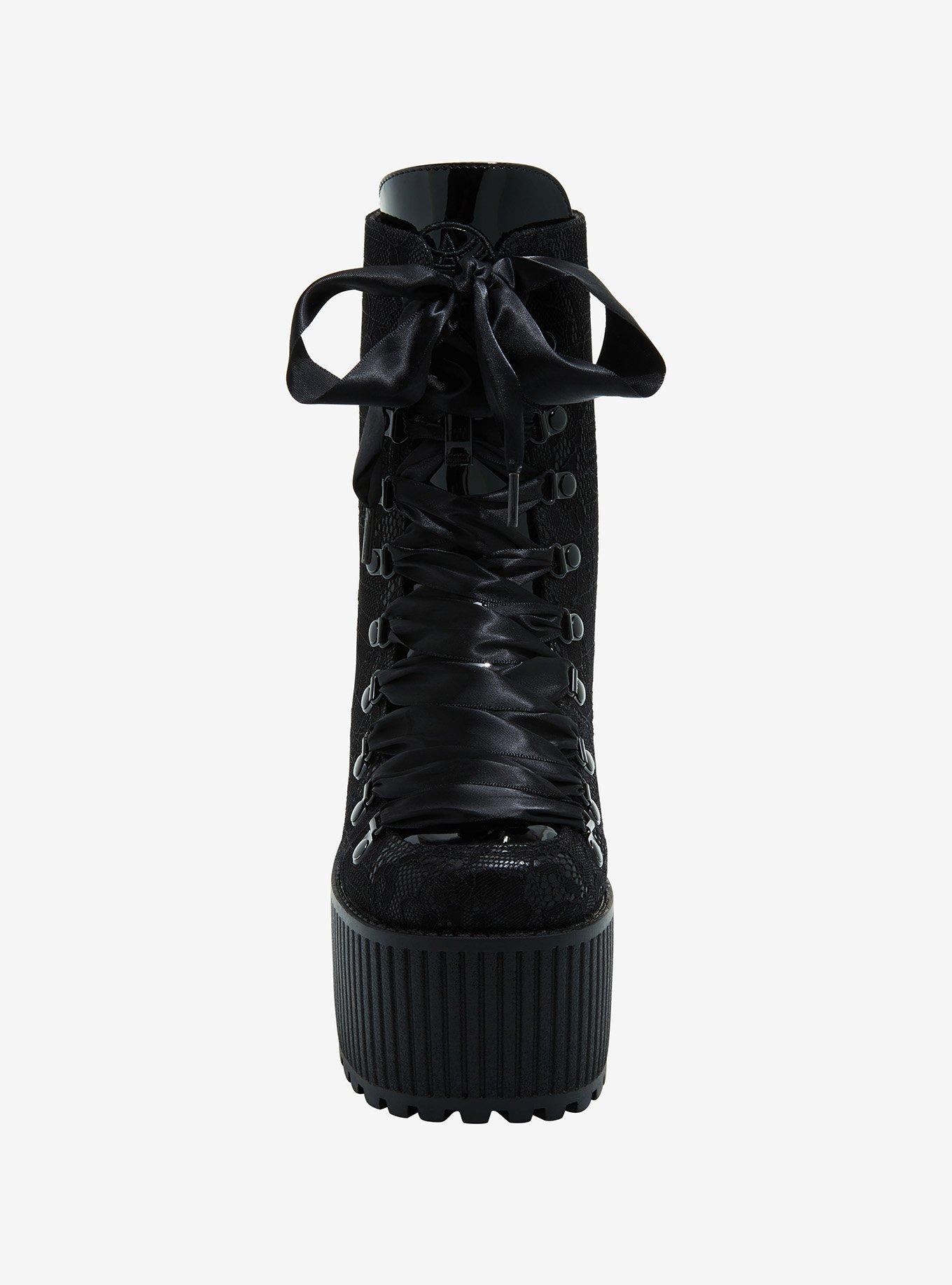 Strange Cvlt Black Lace Pandora Platform Boots, MULTI, alternate