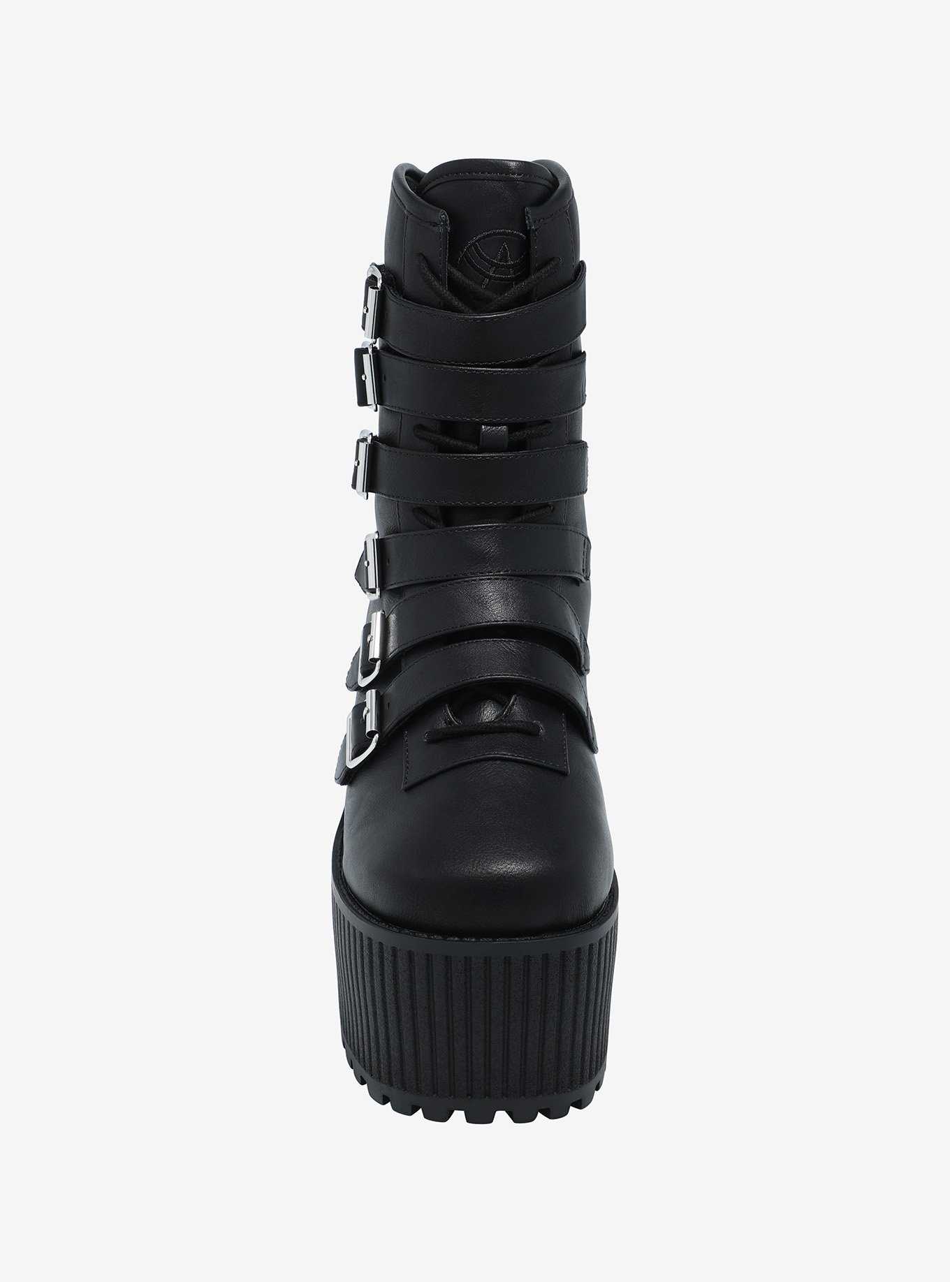 Strange Cvlt Black Pandora Buckle Strap Platform Boots, , hi-res