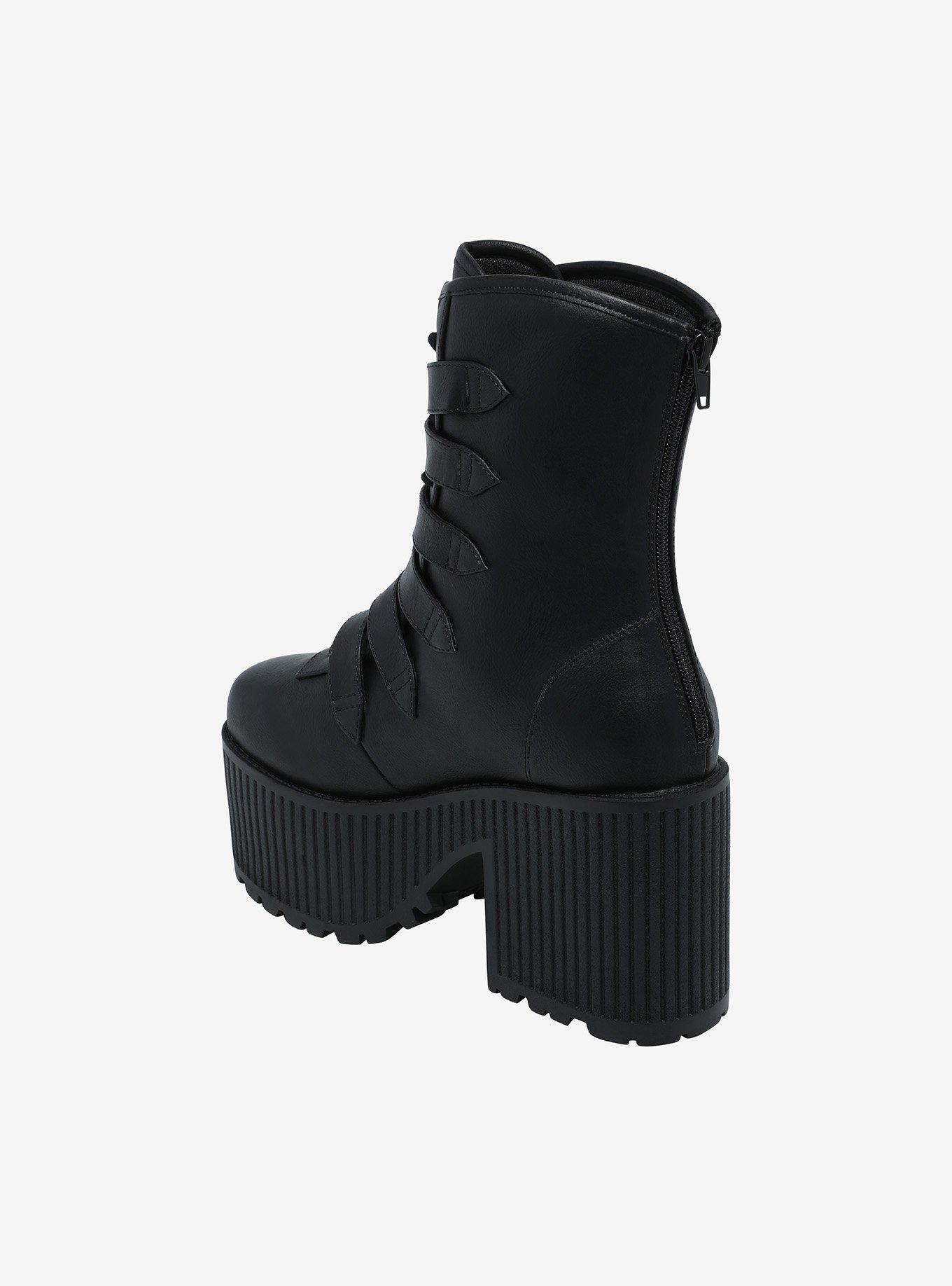 Strange Cvlt Black Pandora Buckle Strap Platform Boots, MULTI, alternate