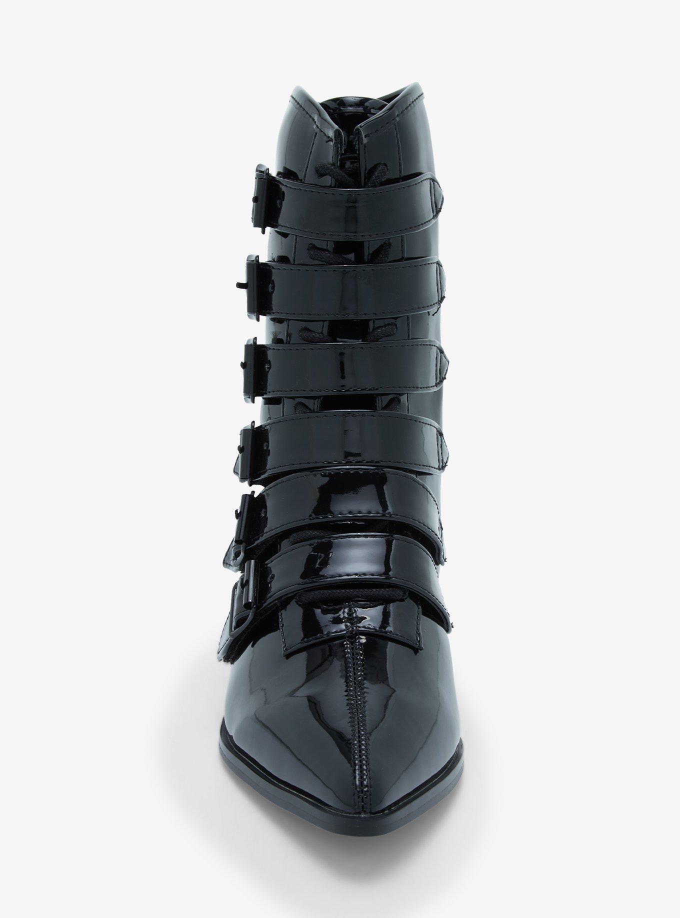 Strange Cvlt Shiny Black Strap Coven Boots, MULTI, alternate