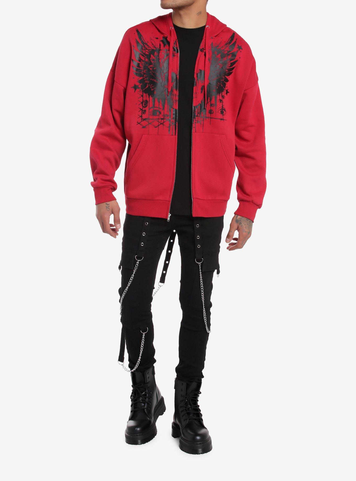 Social Collision Winged Skull Red Hoodie, , hi-res
