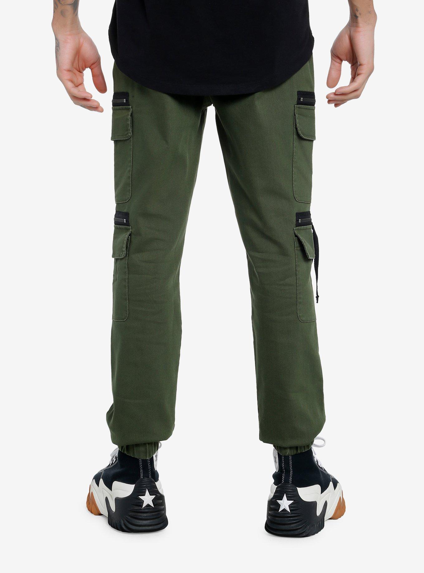 Olive Zipper Cargo Pocket Jogger Pants, , hi-res