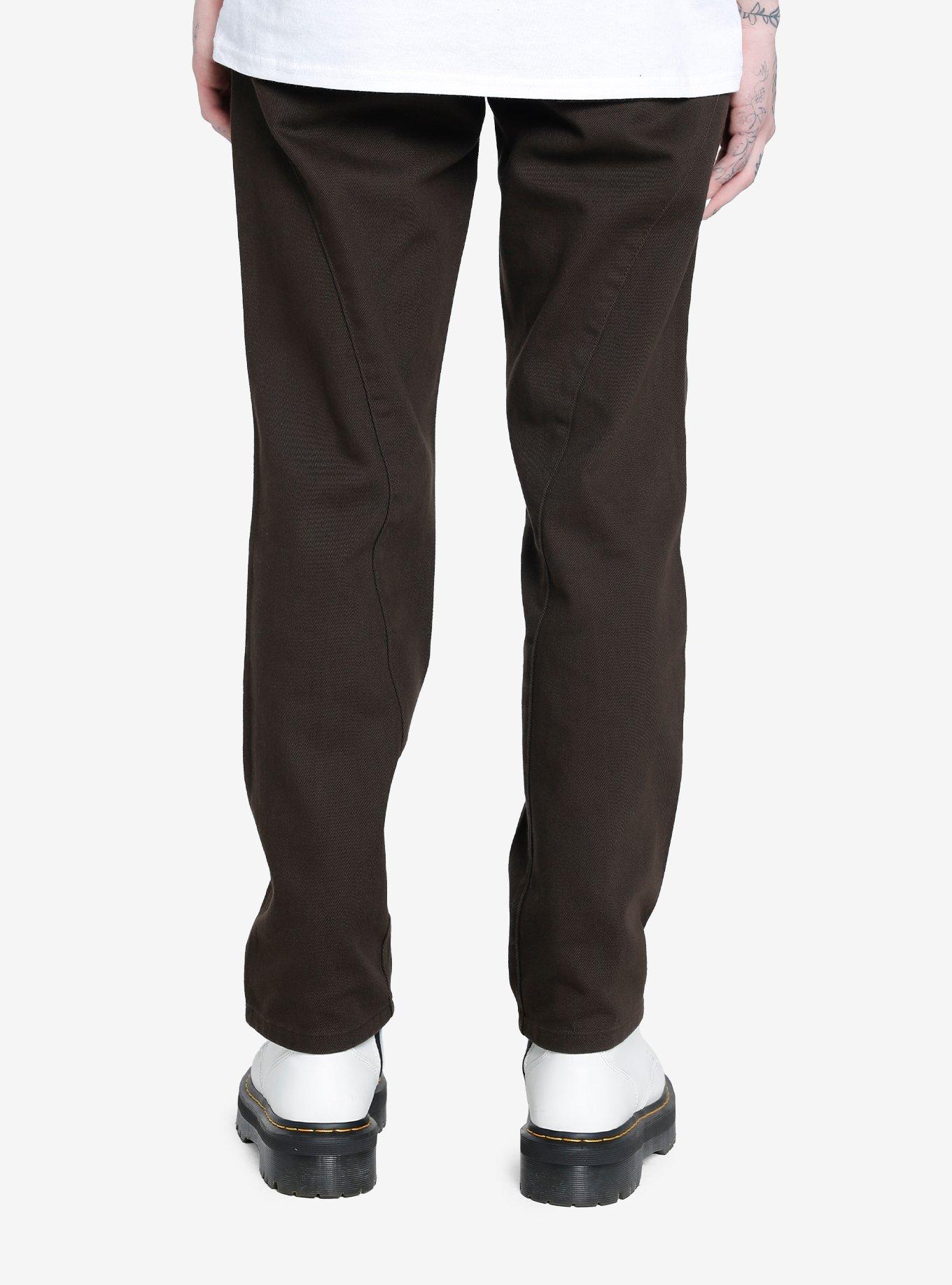 Brown Zipper Straight Leg Pants, BROWN, alternate