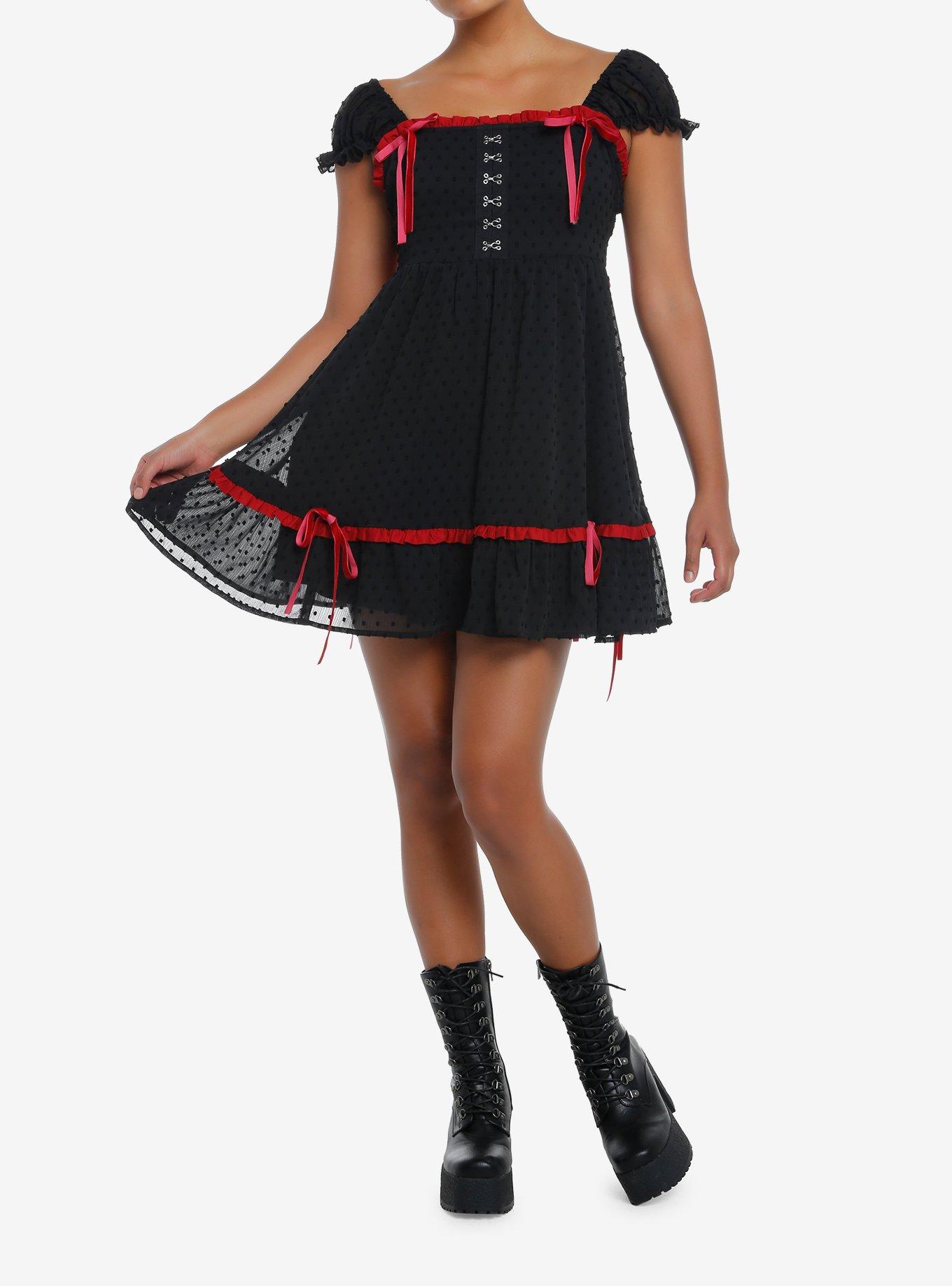 Social Collision Black & Red Bows Ruffle Mini Dress, RED, alternate