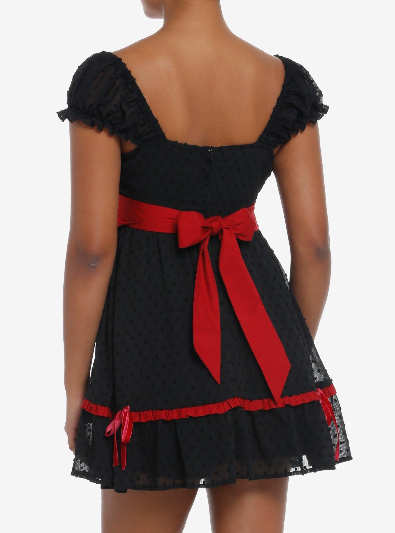 Social Collision Black & Red Bows Ruffle Mini Dress, RED, alternate