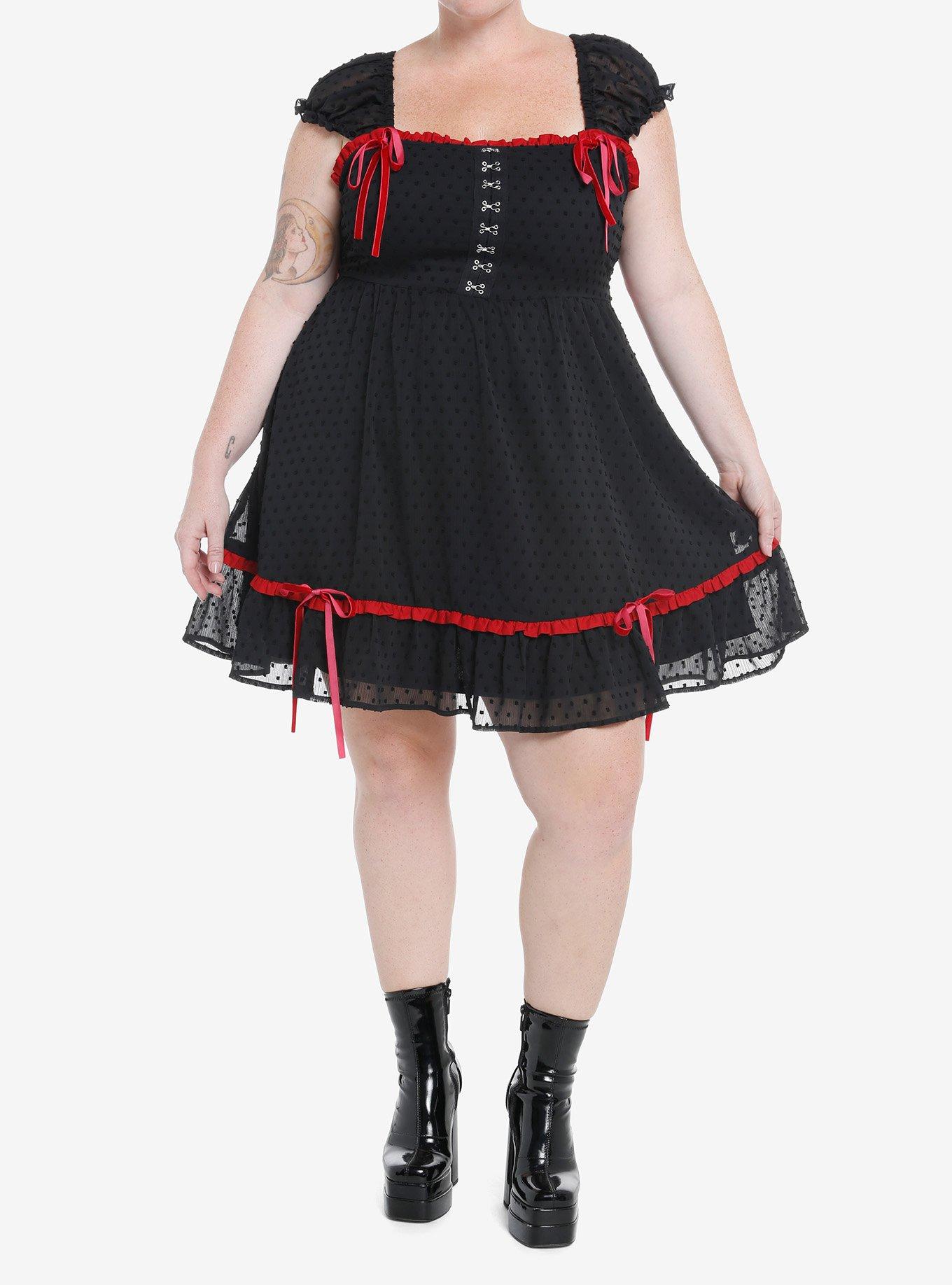Social Collision Black & Red Bows Ruffle Mini Dress Plus Size