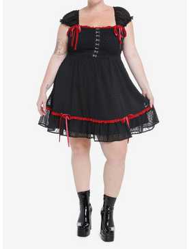 Social Collision Black & Red Bows Ruffle Mini Dress Plus Size, , hi-res