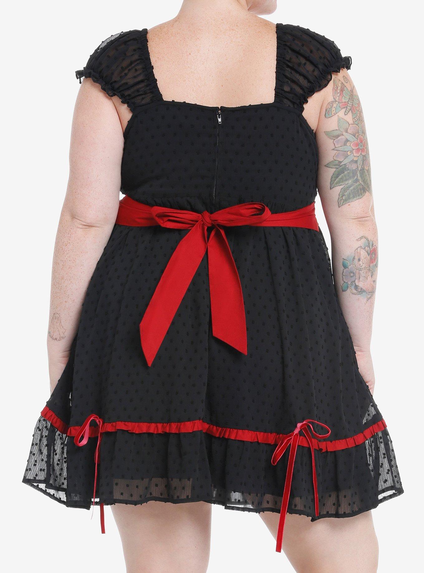 Social Collision Black & Red Bows Ruffle Mini Dress Plus Size, RED, alternate