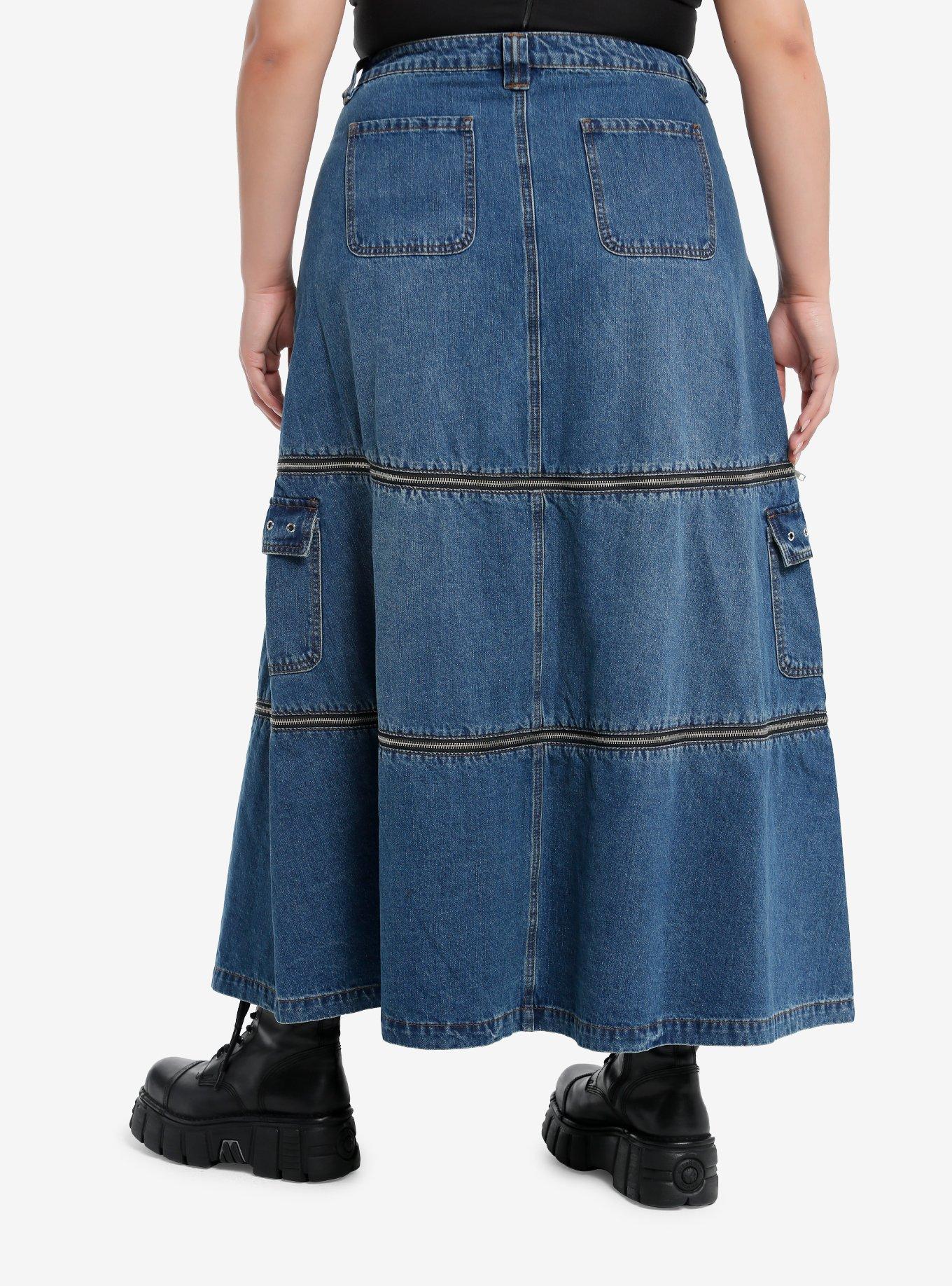 Social Collision Zip-Off Denim Cargo Maxi Skirt Plus Size, INDIGO, alternate