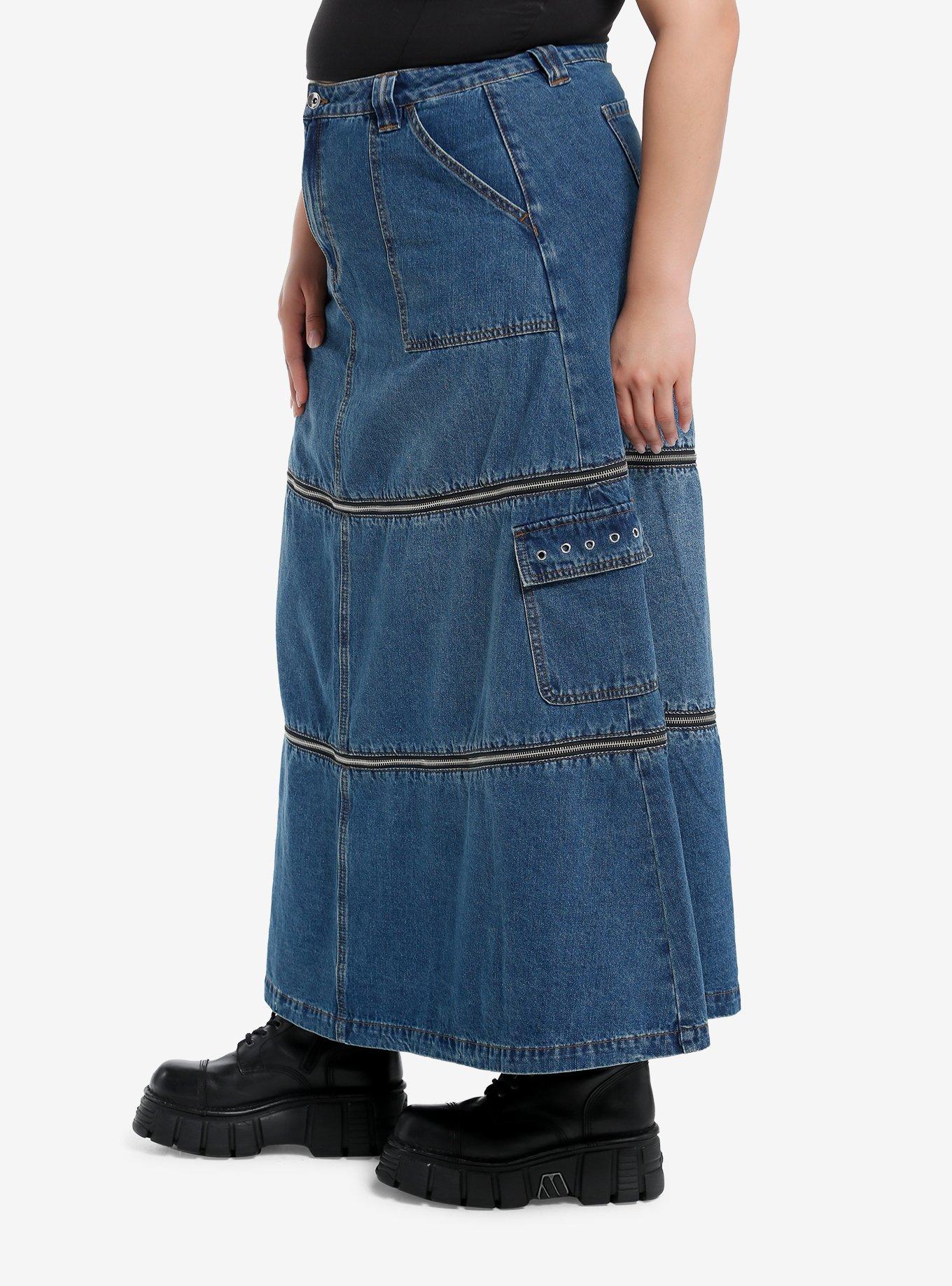 Social Collision Zip-Off Denim Cargo Maxi Skirt Plus Size, INDIGO, alternate