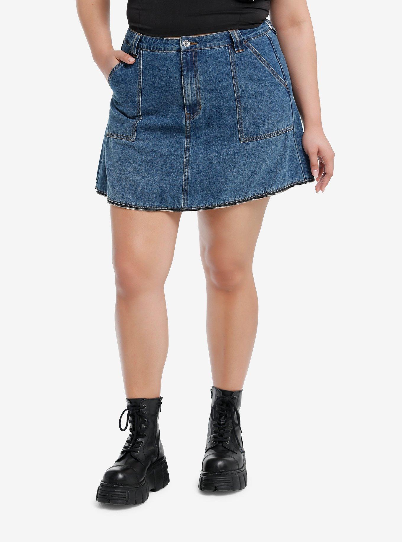 Social Collision Zip-Off Denim Cargo Maxi Skirt Plus Size, INDIGO, alternate