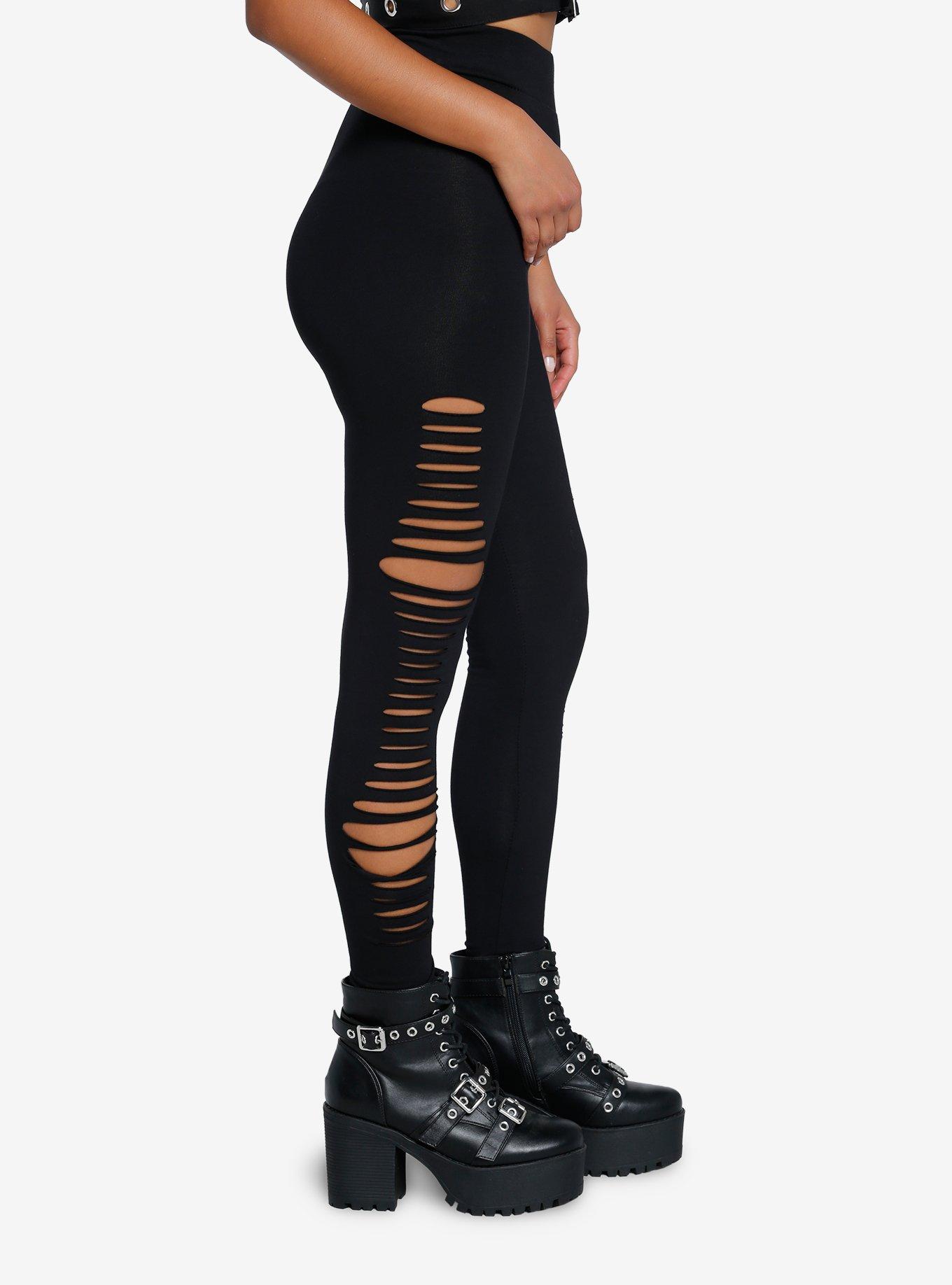 Black Side Shredded Leggings, BLACK, alternate