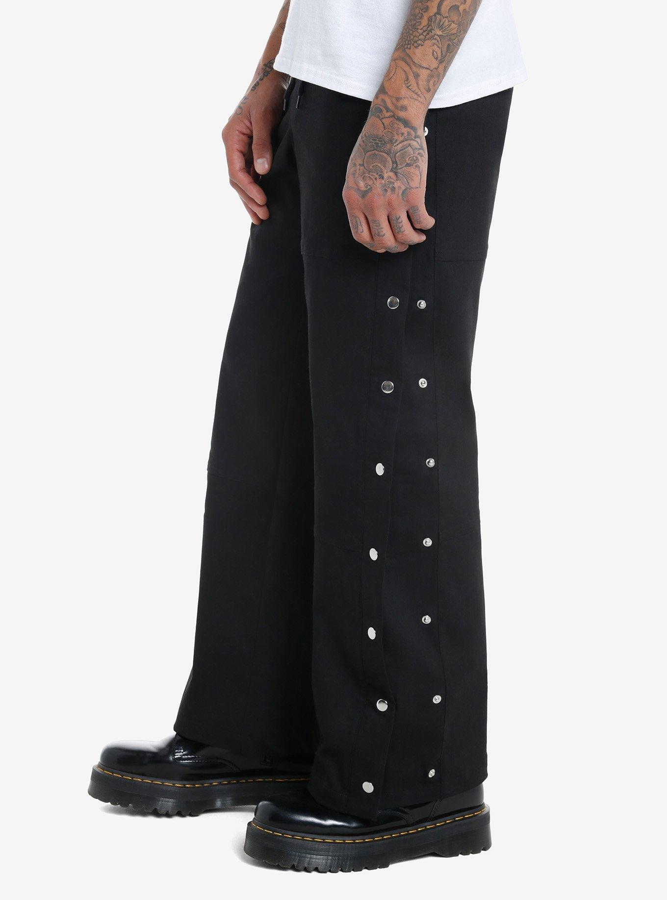 Black Snap-Button Sweatpants, BLACK, alternate