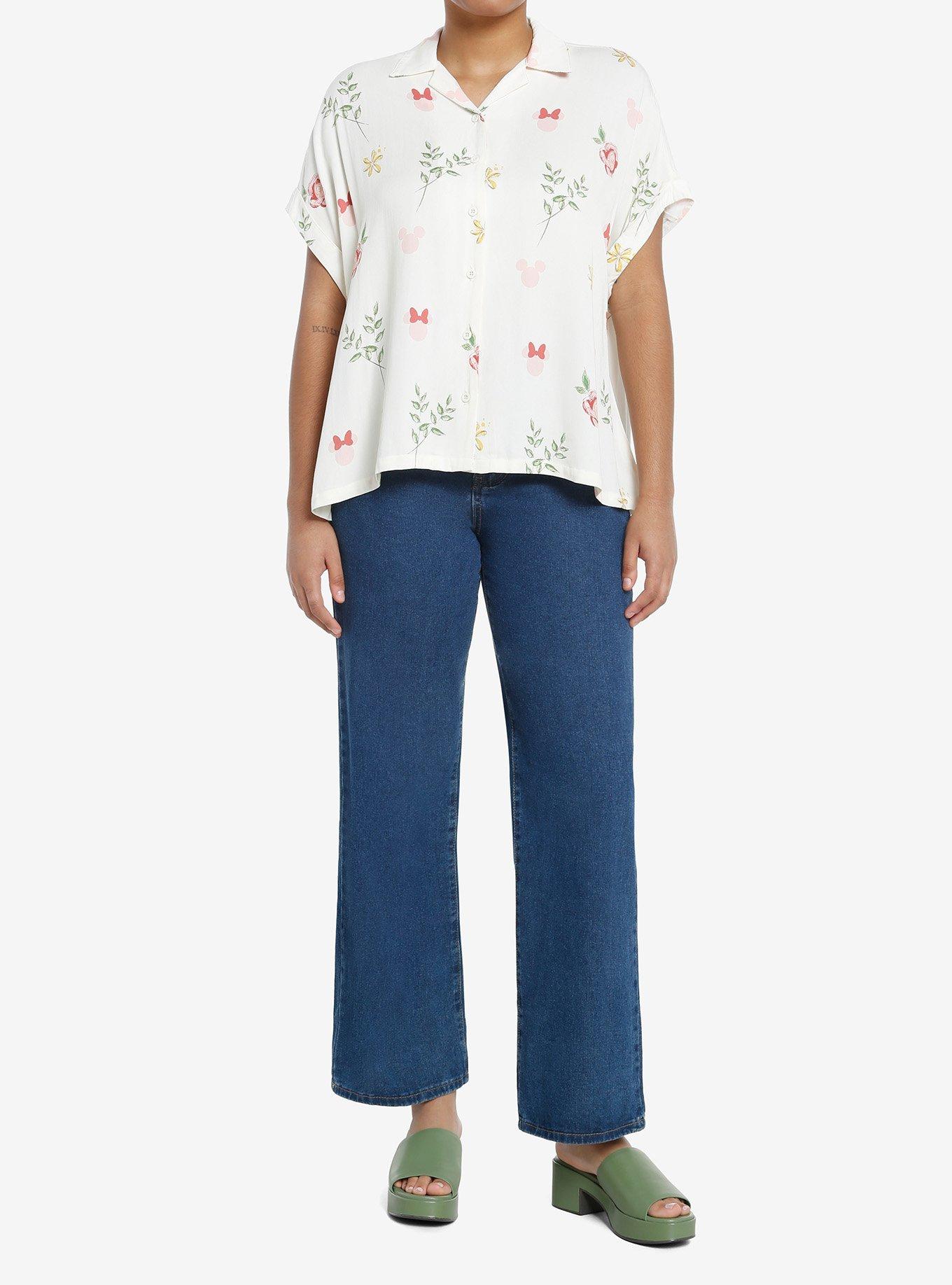 Her Universe Disney Mickey Mouse & Minnie Mouse Floral Woven Button-Up Her Universe Exclusive, , hi-res