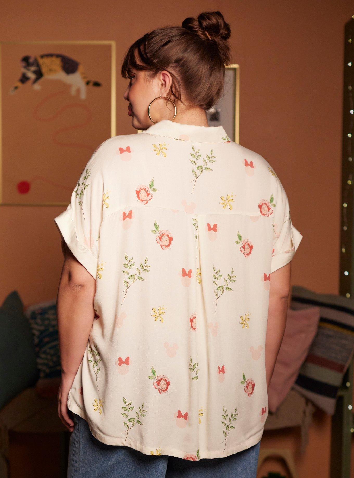 Her Universe Disney Mickey Mouse & Minnie Mouse Floral Woven Plus Size Button-Up Her Universe Exclusive, FLORAL - IVORY, alternate