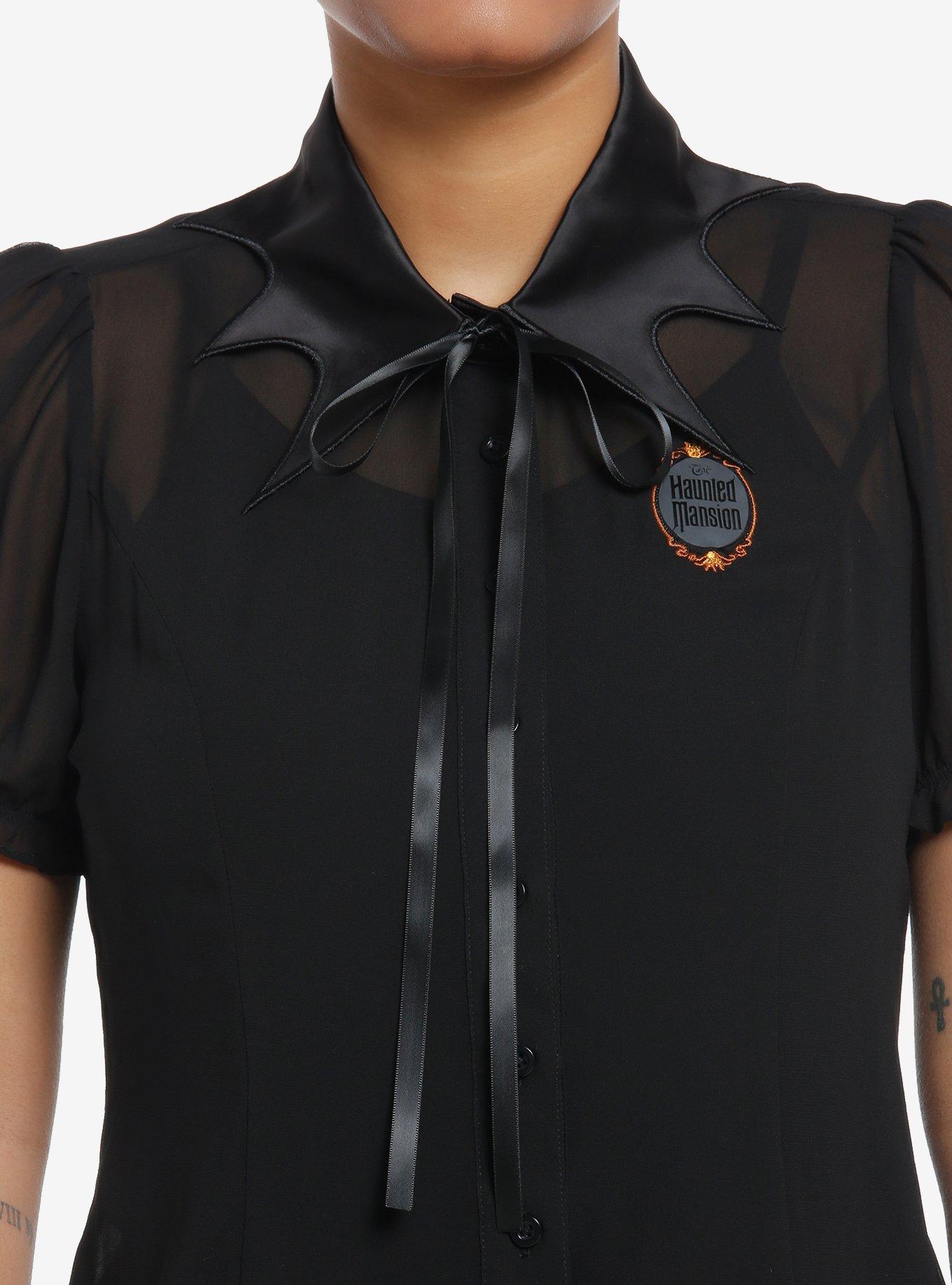 Her Universe Disney The Haunted Mansion Bat Collar Woven Button-Up Her Universe Exclusive, BLACK, alternate