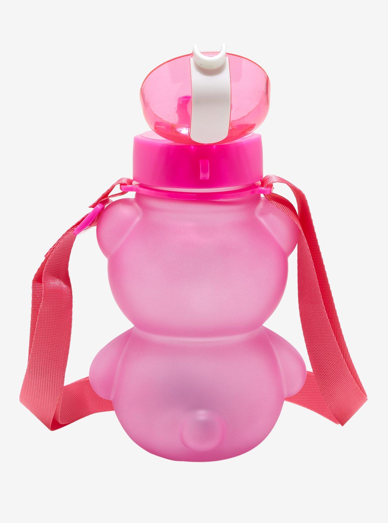 Hot Pink Teddy Bear Water Bottle With Strap, , alternate