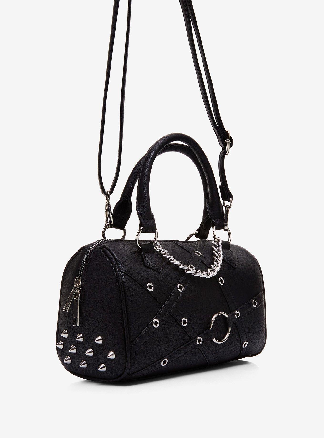 Studded Harness Cylinder Satchel Bag, , alternate