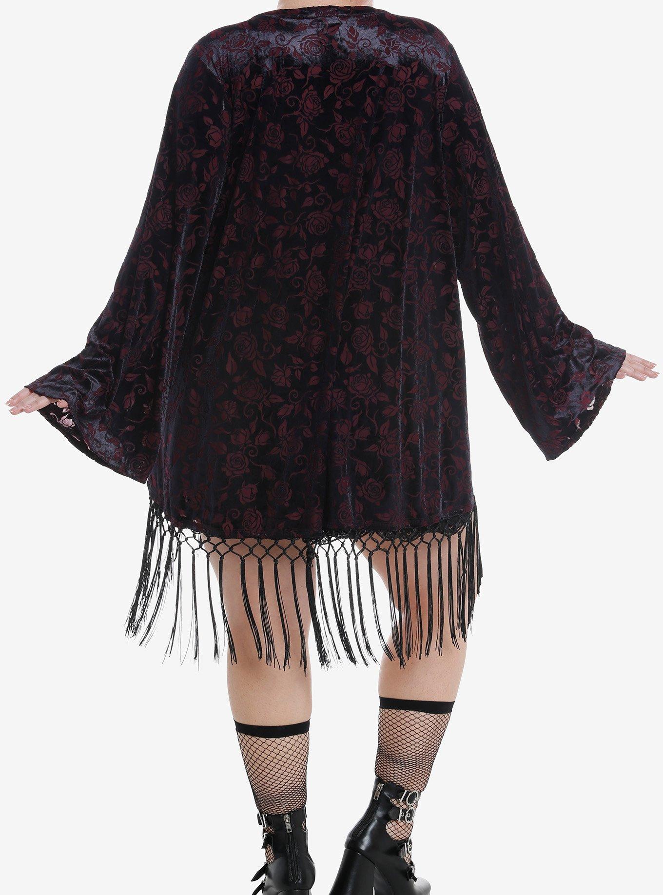 Cosmic Aura Purple Roses Burnout Velvet Girls Duster Plus Size, PURPLE, alternate