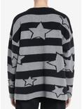 Black & Grey Stripe Star Girls Oversized Boxy Knit Sweater, BLACK, alternate