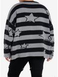 Black & Grey Stripe Star Girls Knit Sweater Plus Size, BLACK, alternate