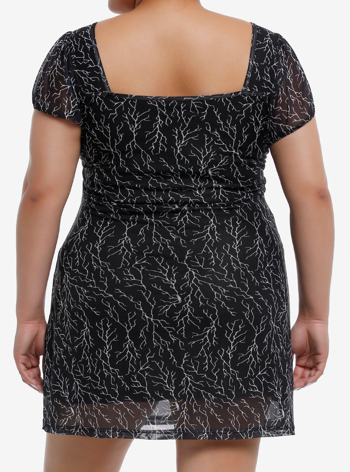 Black & White Lightning Mini Dress Plus Size, , alternate