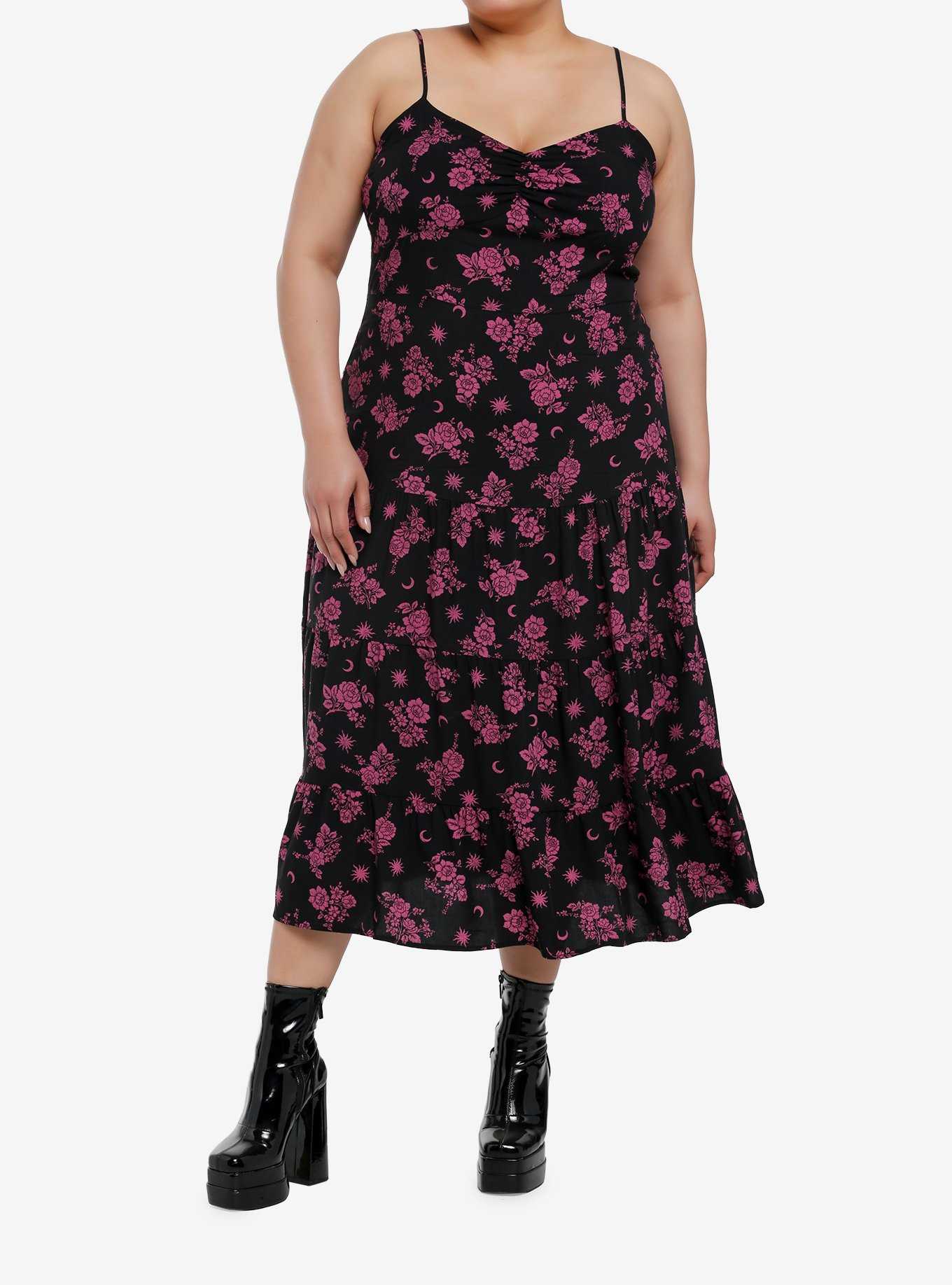 Daisy Street Purple Floral Cami Dress Plus Size, , hi-res