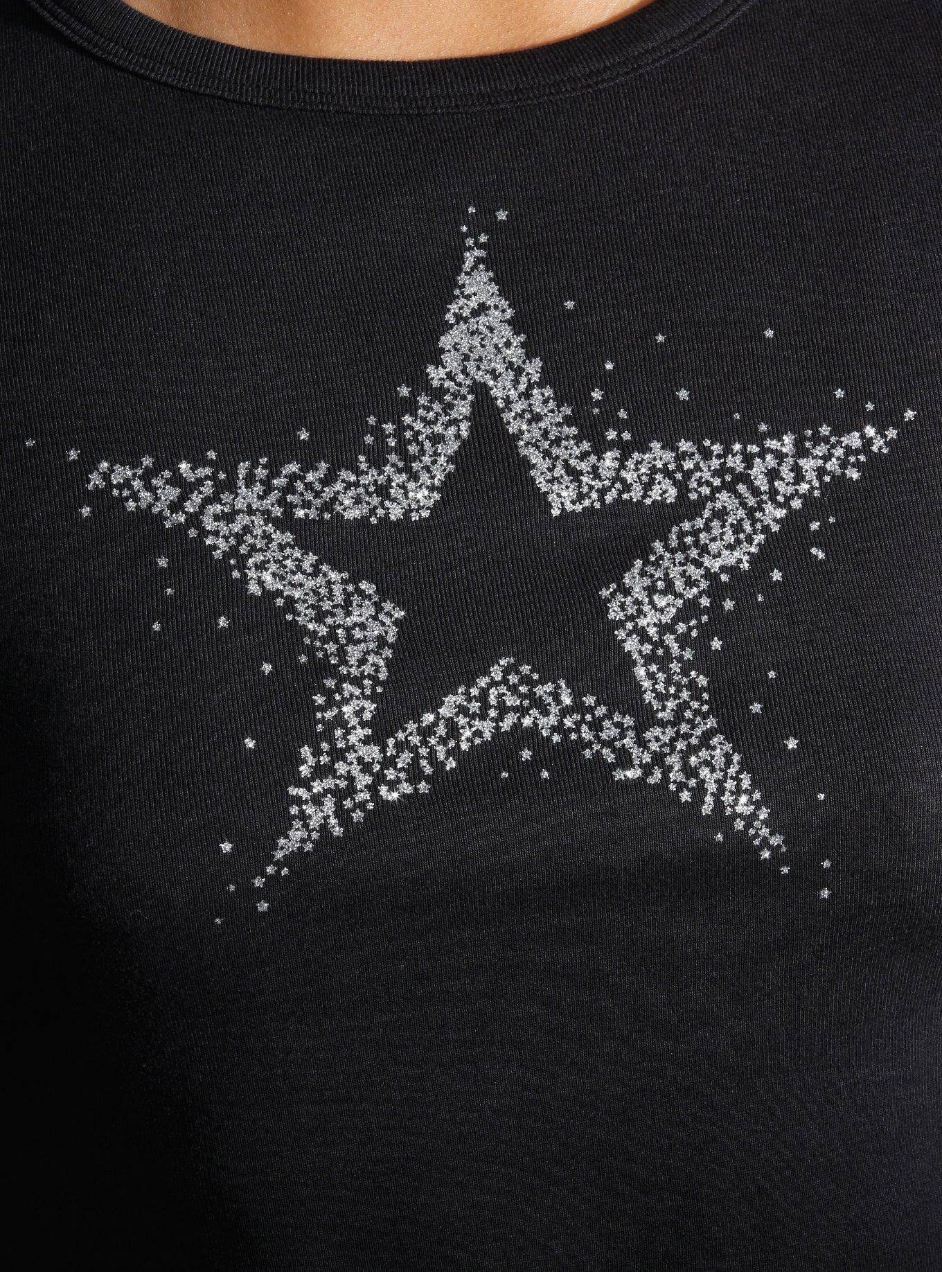 Silver Glitter Star Girls Baby T-Shirt, SILVER, alternate