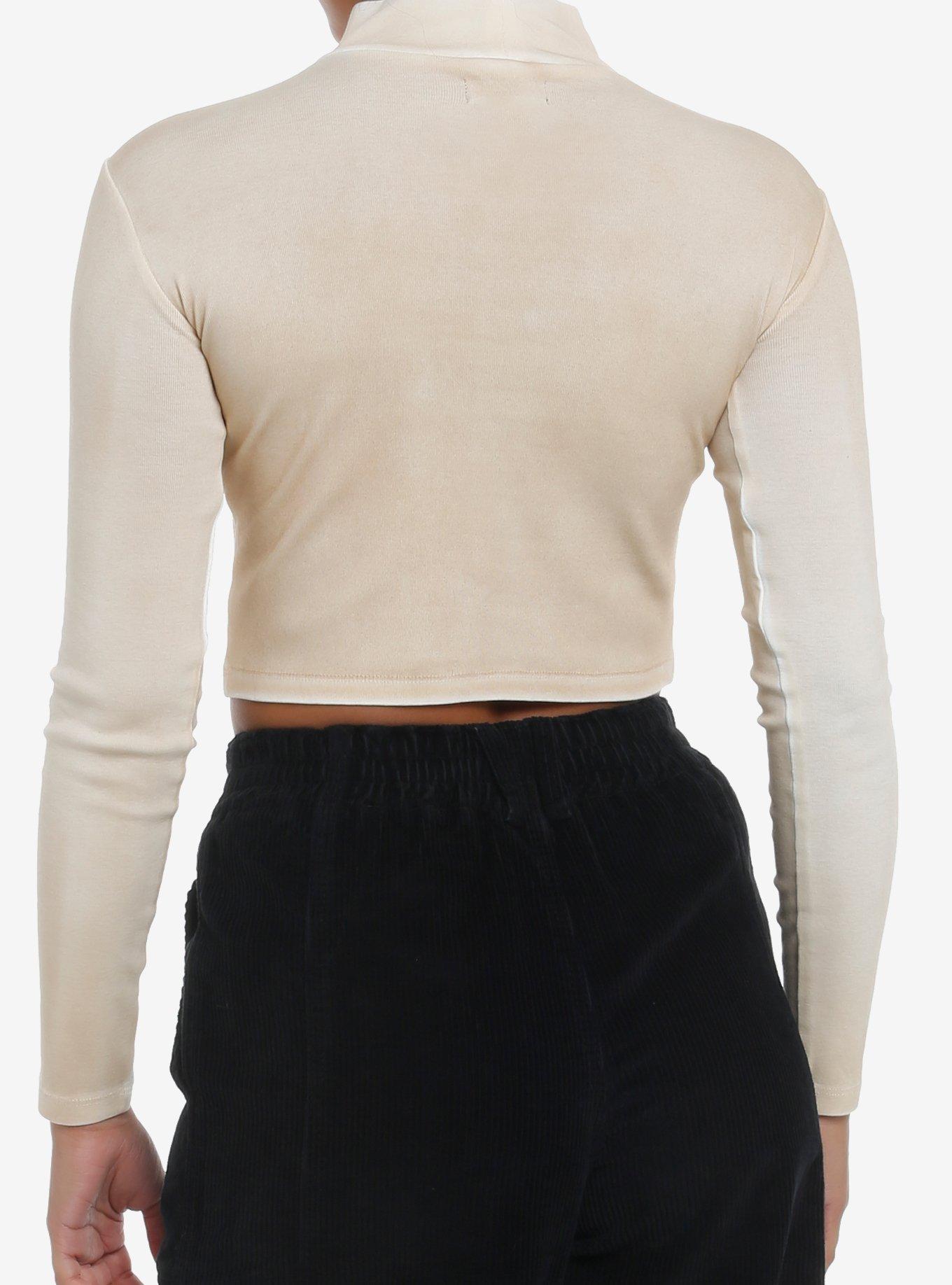 Social Collision Heartbreak Scribbles Tan Mock Neck Girls Long-Sleeve Top, BLACK, alternate