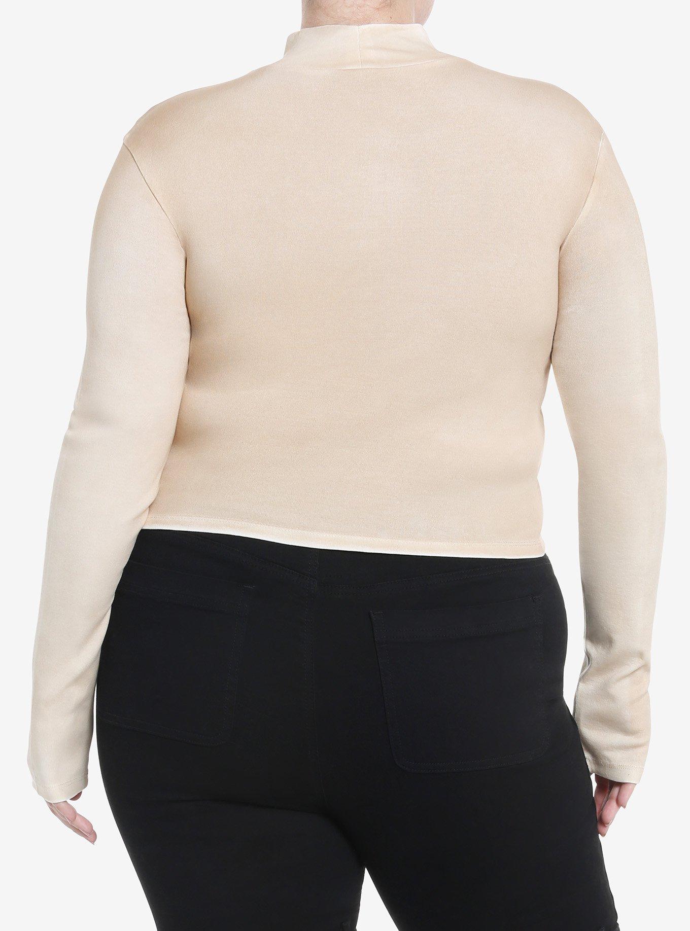 Social Collision Heartbreak Scribbles Tan Mock Neck Girls Long-Sleeve Top Plus Size, BLACK, alternate