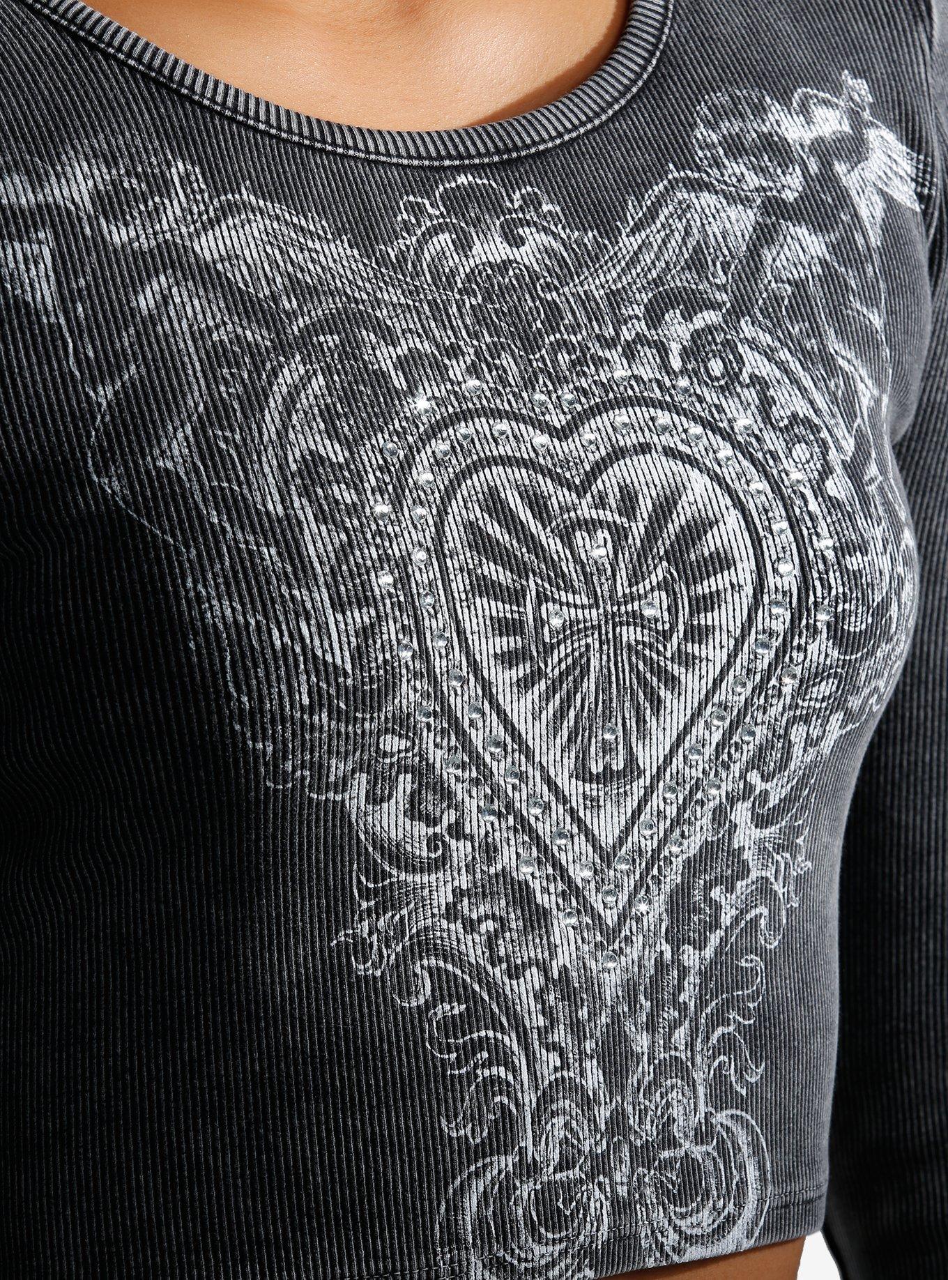 Social Collision Ornate Heart & Cross Rib Girls Long-Sleeve Top, , alternate