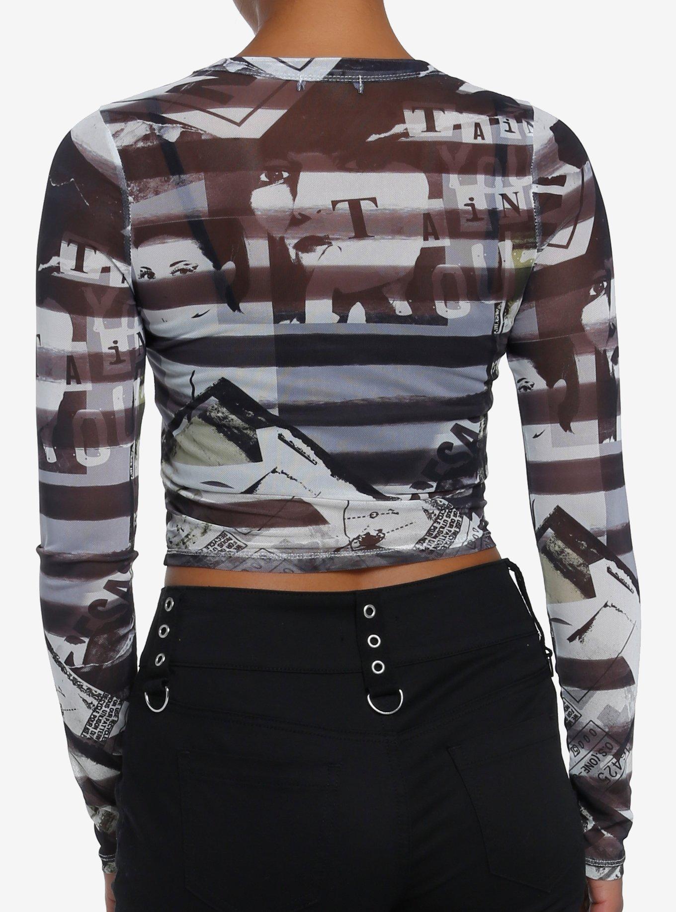 Social Collision Stripe Punk Graphics Girls Long-Sleeve Top, , alternate