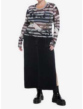 Social Collision Stripe Punk Graphics Girls Long-Sleeve Top Plus Size, , hi-res