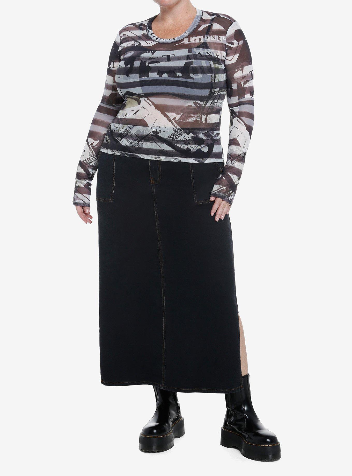 Social Collision Stripe Punk Graphics Girls Long-Sleeve Top Plus Size, , alternate