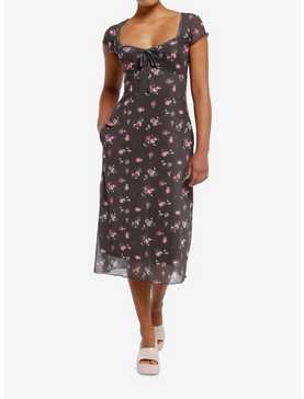 Thorn & Fable Brown Pink Roses Midaxi Dress, , hi-res