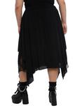 Black Lace Hanky Hem Midi Skirt Plus Size, BLACK, alternate