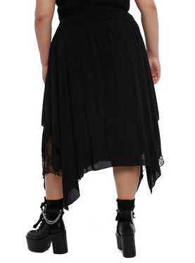 Black Lace Hanky Hem Midi Skirt Plus Size, , hi-res