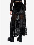 Black Velvet Lace Panel Maxi Skirt, BLACK, alternate
