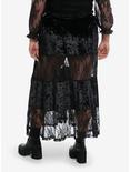 Black Velvet Lace Panel Maxi Skirt Plus Size, BLACK, alternate