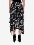 Black & Grey Rose Grommet Hem Hanky Hem Midi Skirt, GREY, alternate