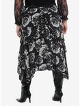 Black & Grey Rose Grommet Hem Hanky Hem Midi Skirt Plus Size, GREY, alternate