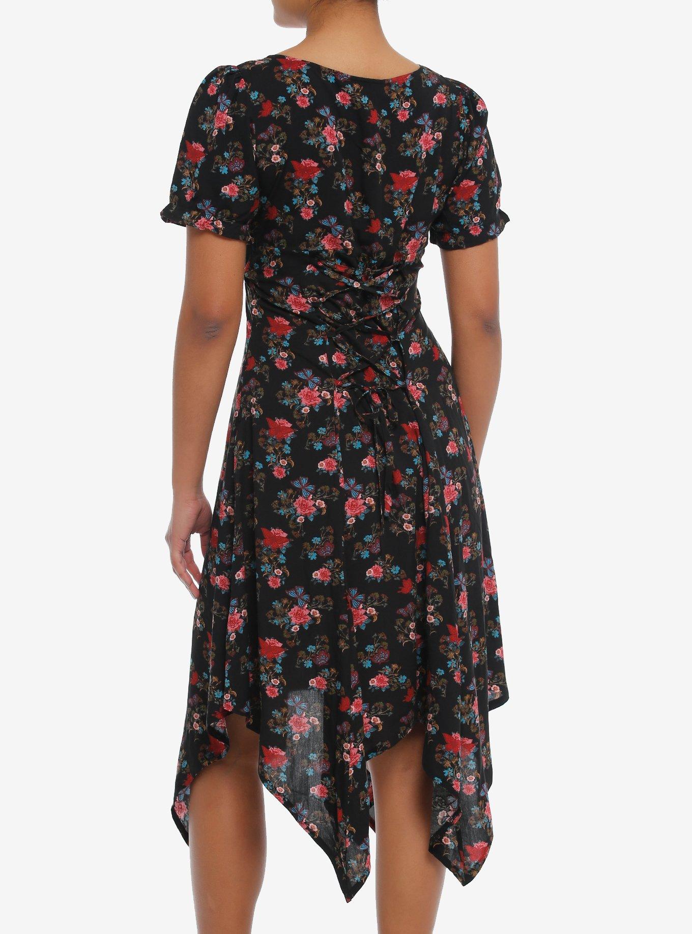 Red & Blue Floral Hanky Hem Dress, RED, alternate