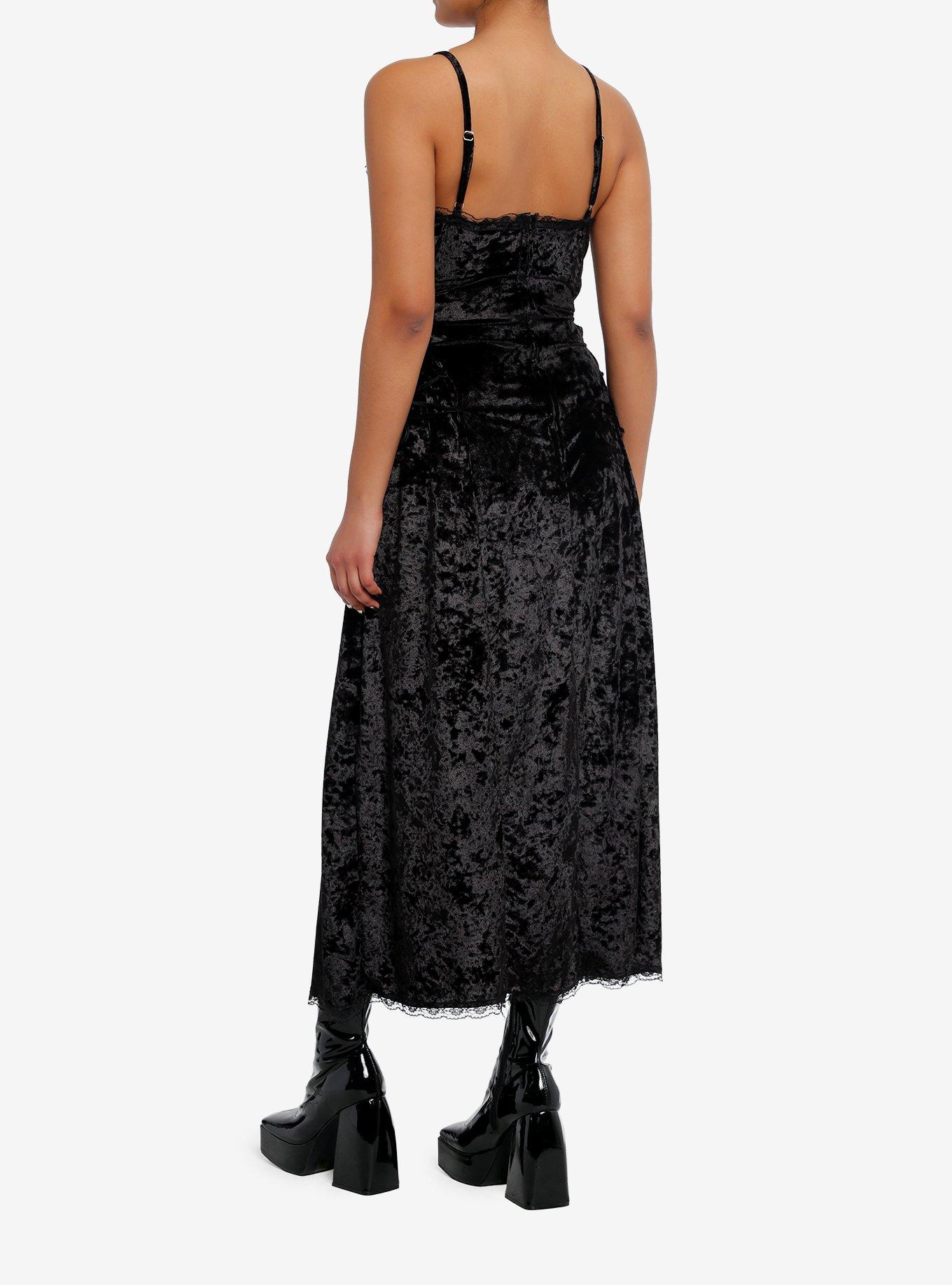 Black Velvet Lace-Up Cami Maxi Dress, , hi-res