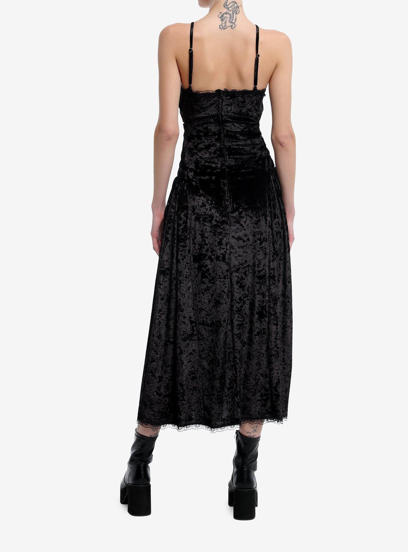 Black Velvet Lace-Up Cami Maxi Dress Plus Size, BLACK, alternate