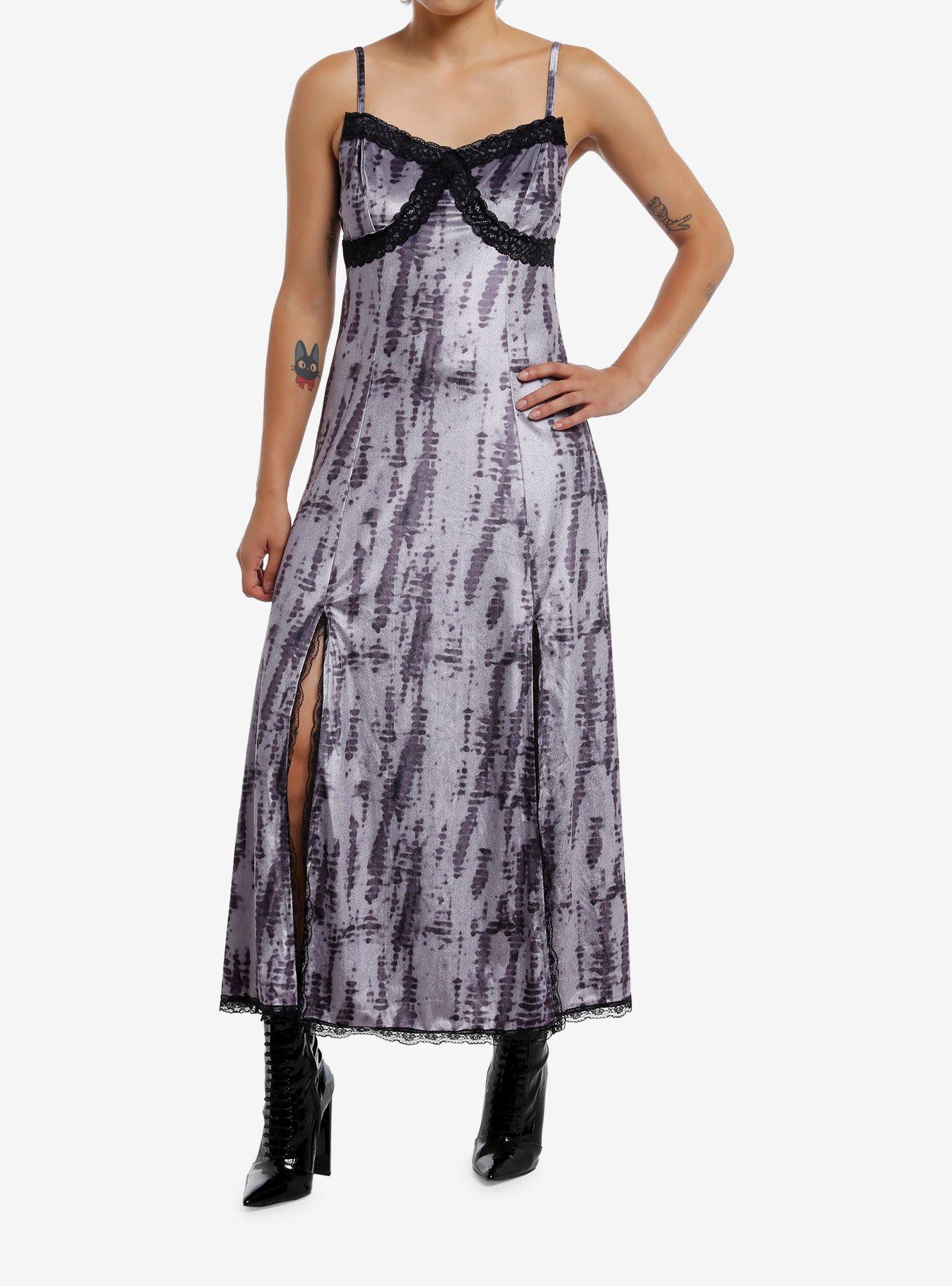 Grey Wash Velvet Lace Midi Dress, , hi-res