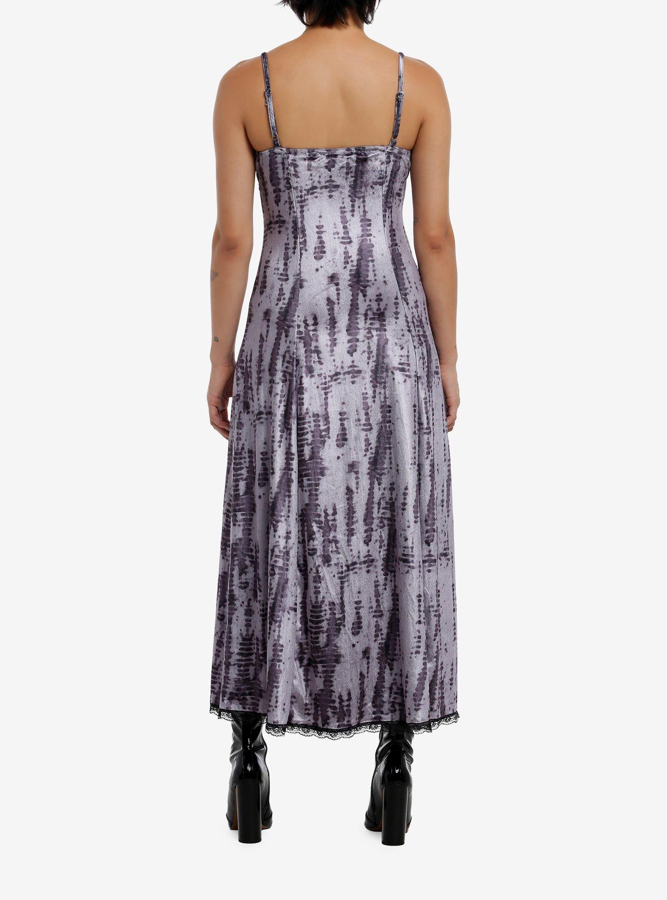 Grey Wash Velvet Lace Midi Dress, GREY, alternate